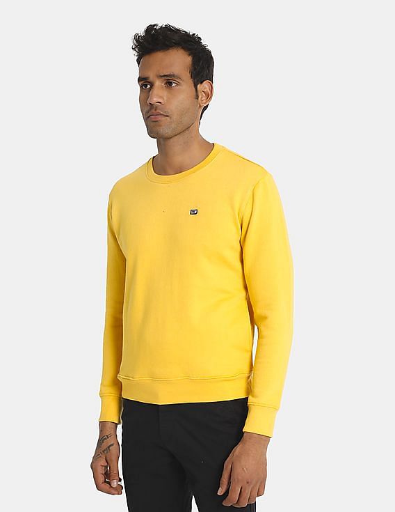 Buy Arrow Sports Men Yellow Solid Sweat Shirt 