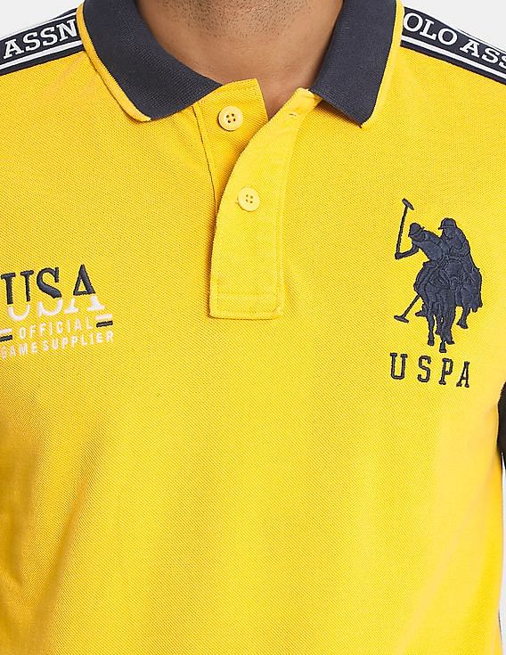 U.S. Polo Assn. Men Yellow And Navy Colour Block Pique Polo Shirt