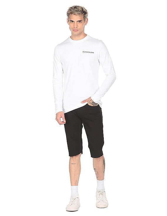 Calvin Klein Men White Long Sleeve Brand Print T-Shirt