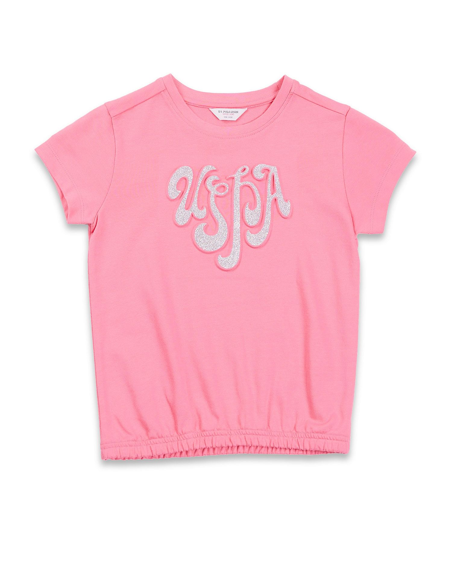 U.S. Polo Assn. Kids Girls Brand Printed Elasticized T-Shirt