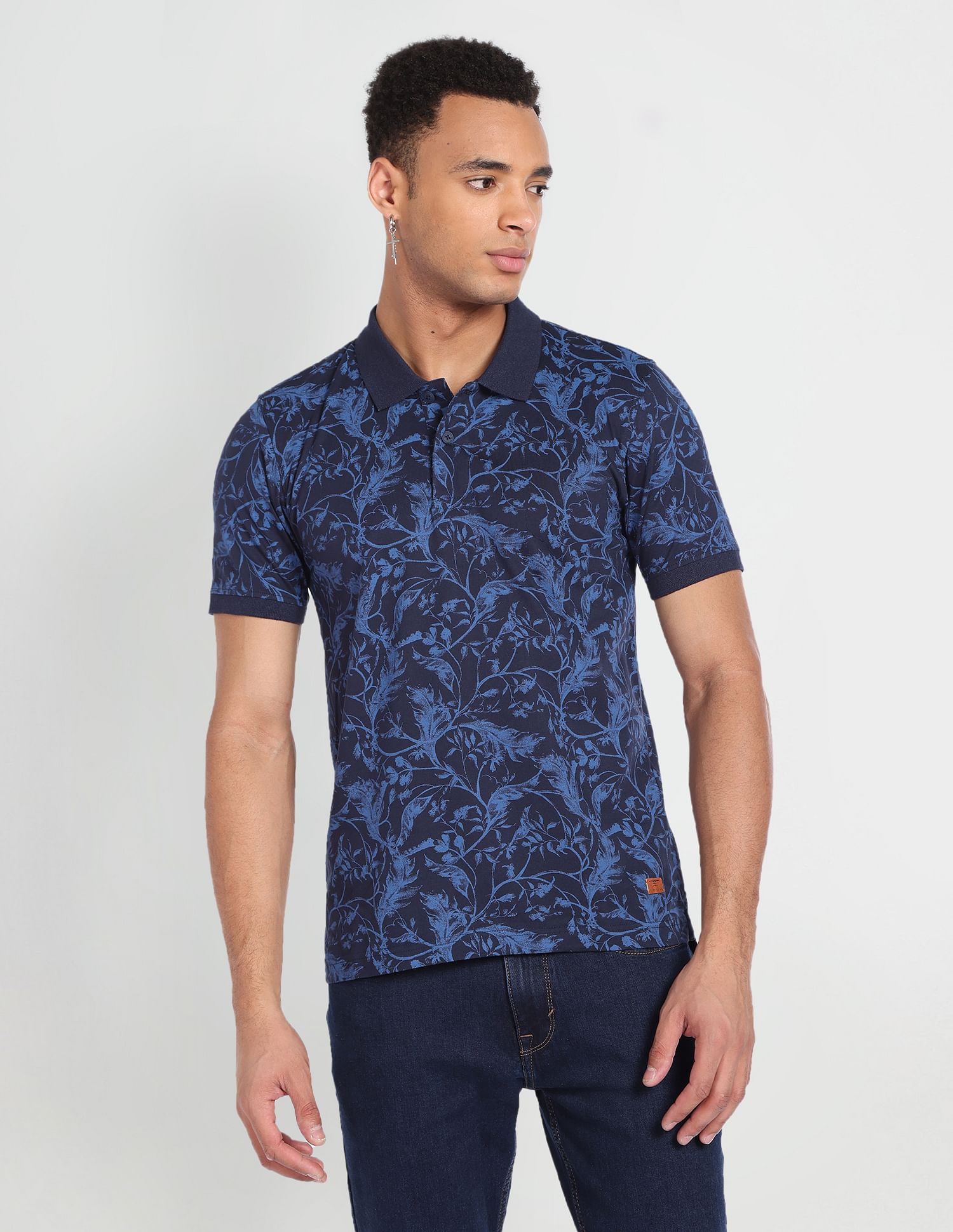 Flying Machine Tropical Print Cotton Polo Shirt