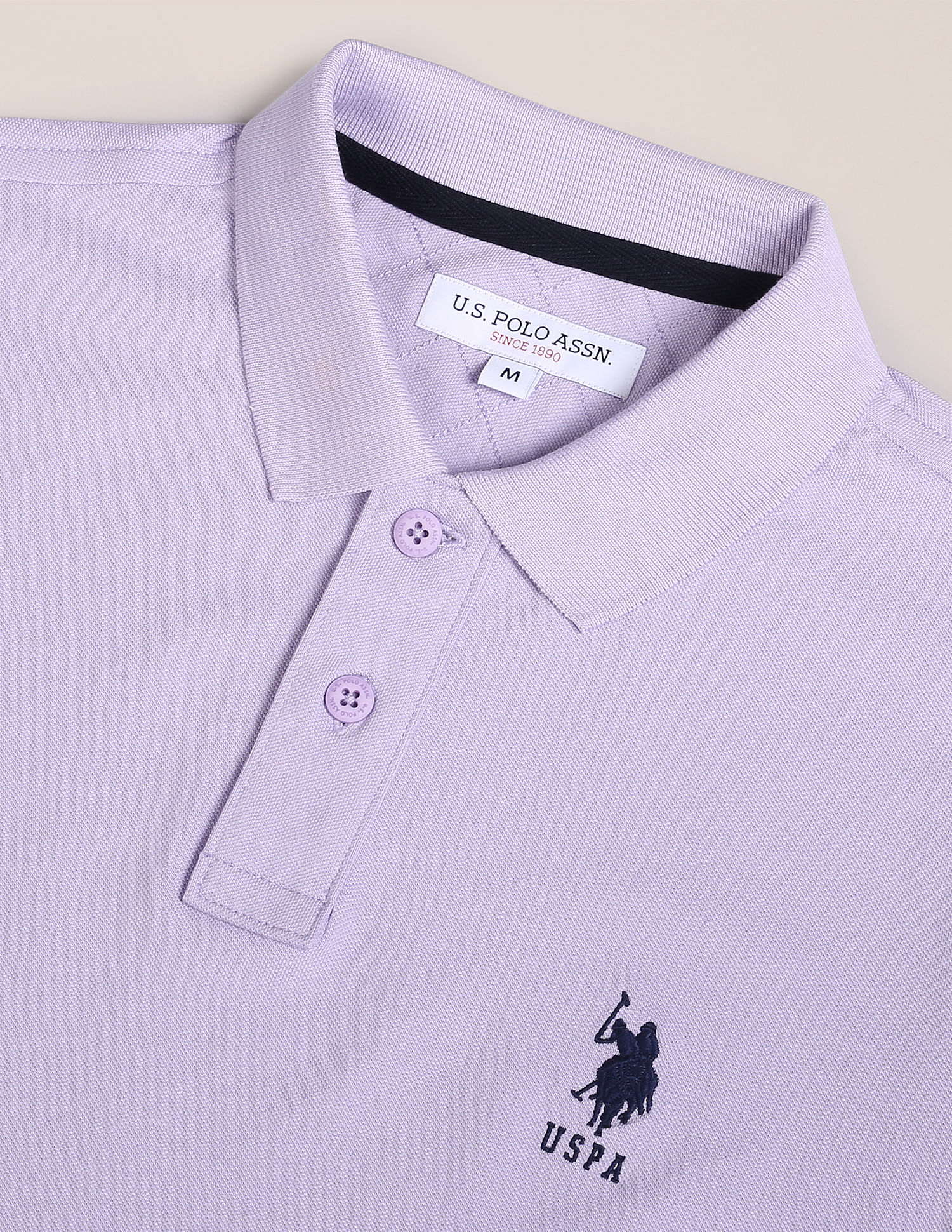 U.S. Polo Assn. Men Lavender Pure Cotton Solid Polo Shirt