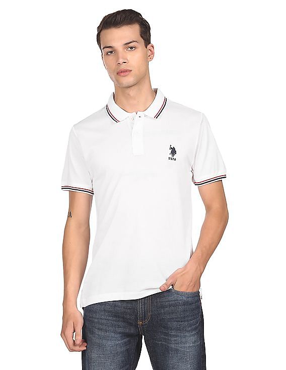U.S. Polo Assn. Striped Collar Solid Polo Shirt