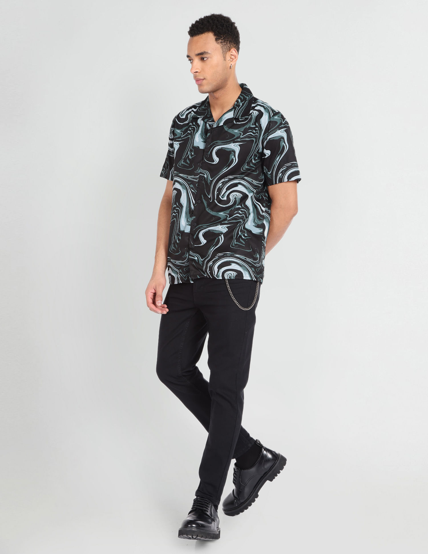 Flying Machine Cuban Collar Viscose Shirt