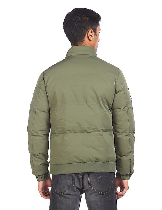 Flying Machine High Neck Solid Quilted Jacket