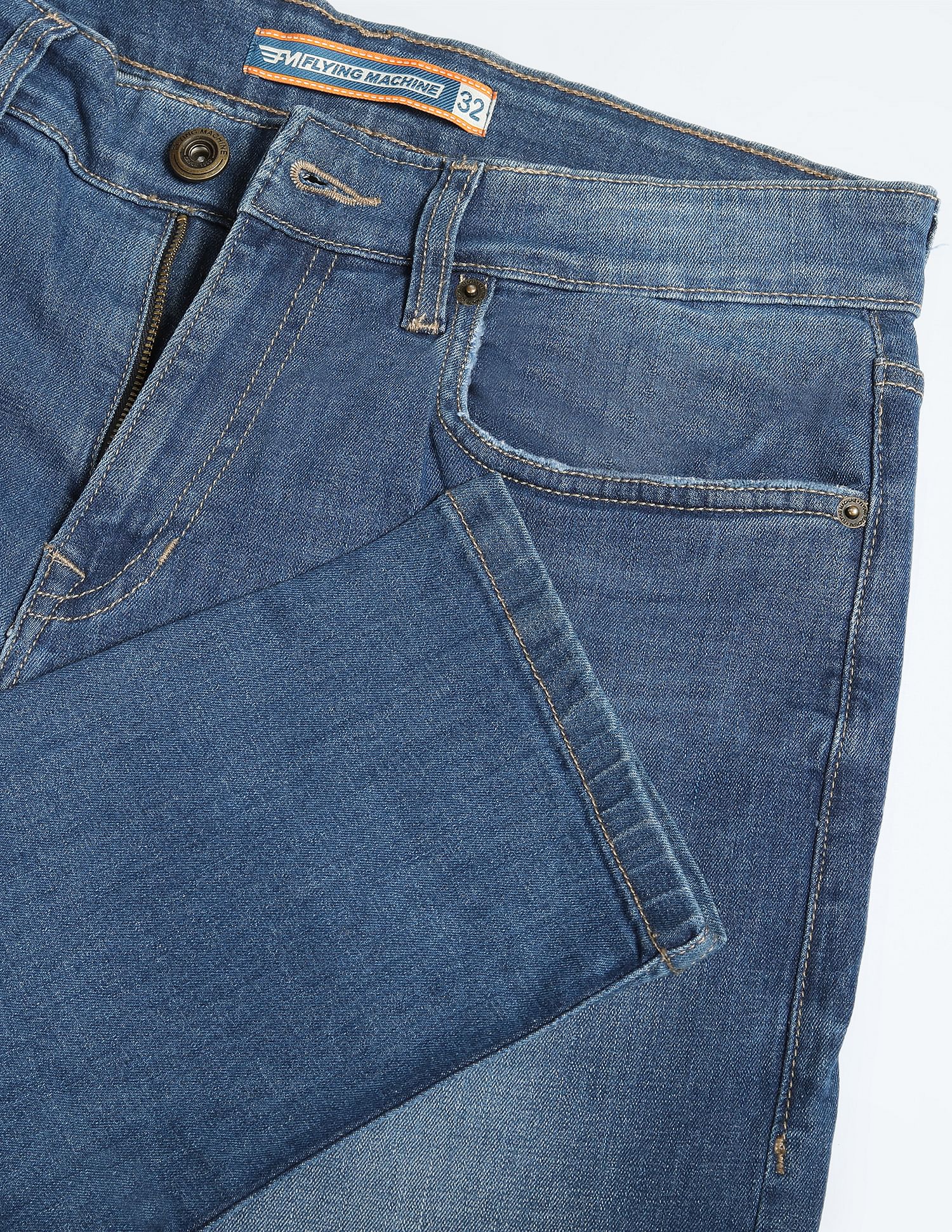 Flying Machine Stone Wash Slash Slim Tapered Fit Jeans
