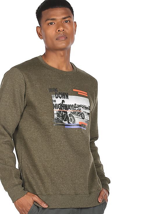 Mens Casual Crew Neck Graphic Sweatshirt