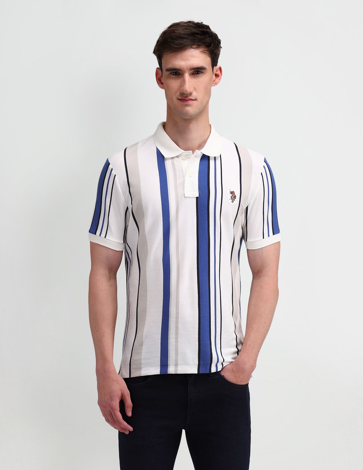 U.S. Polo Assn. Denim Co. Muscle Fit Vertical Striped Polo Shirt