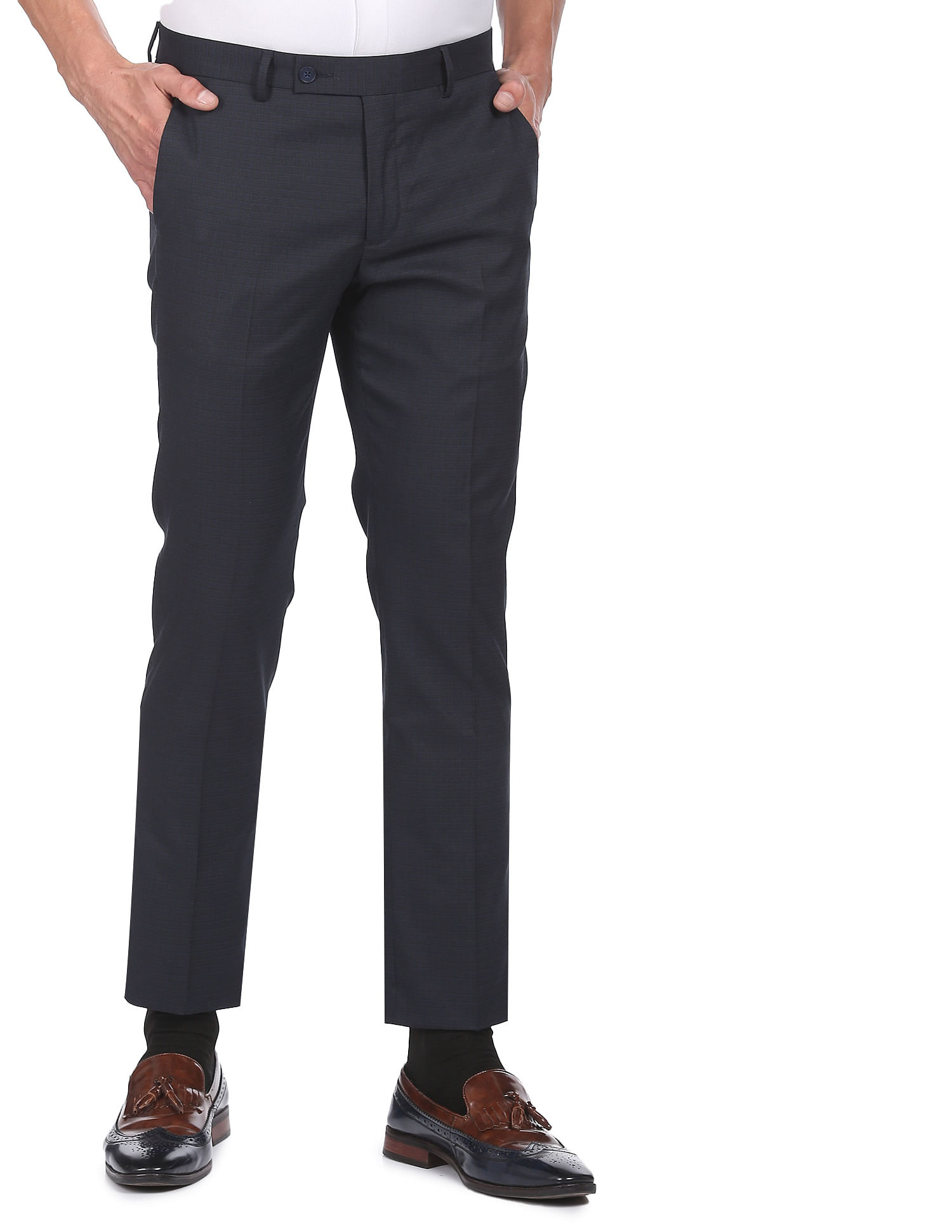 Buy Arrow Men Beige Mid Rise Vertical Stripe Formal Trousers Online
