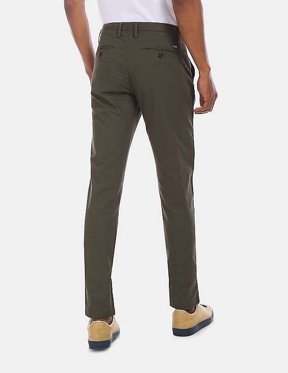 Buy BASICS SLIM FIT DARK OLIVE COTTON TROUSER for Men Online - 17BTR35833