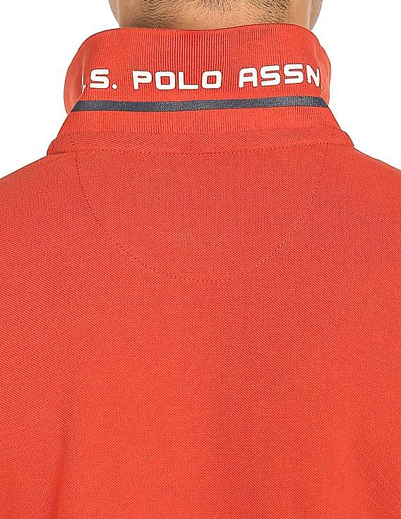 U.S. Polo Assn. Denim Co. Men Rust Stripe Tape Colour Block Polo Shirt