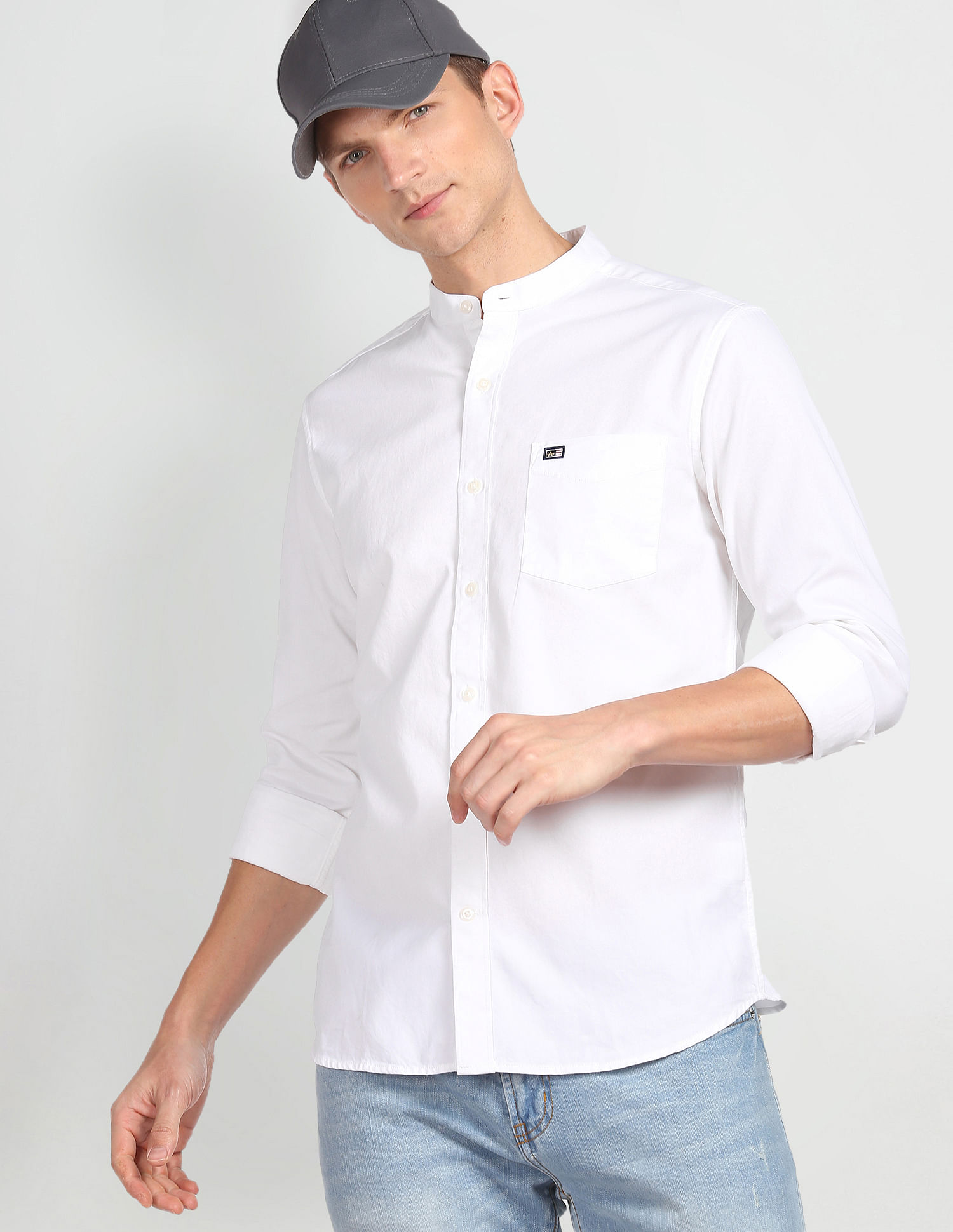 Buy Arrow Sports Mandarin Collar Solid Shirt - NNNOW.com