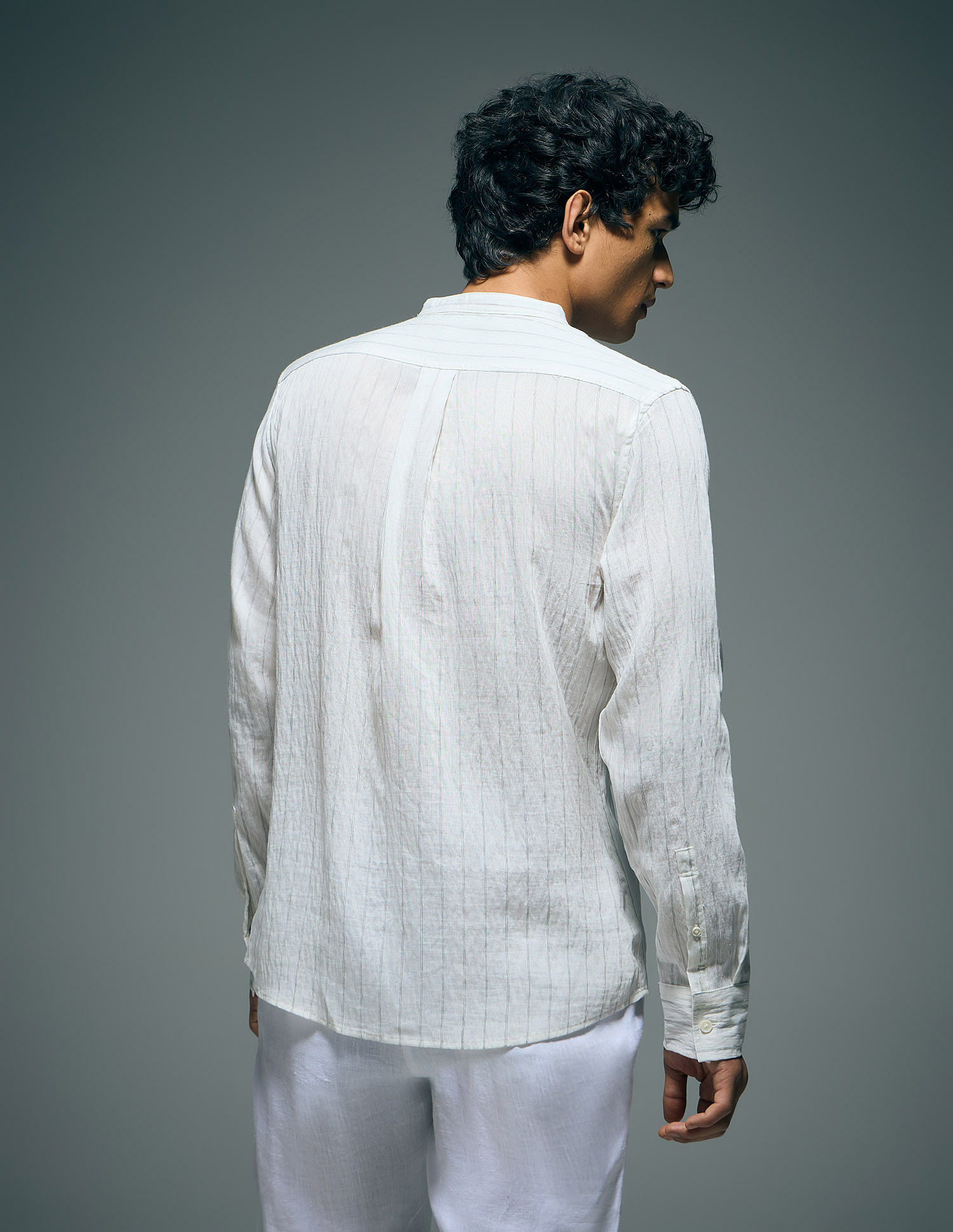 Flying Machine Vertical Striped Color Of Home Mandarin Collar Shirt