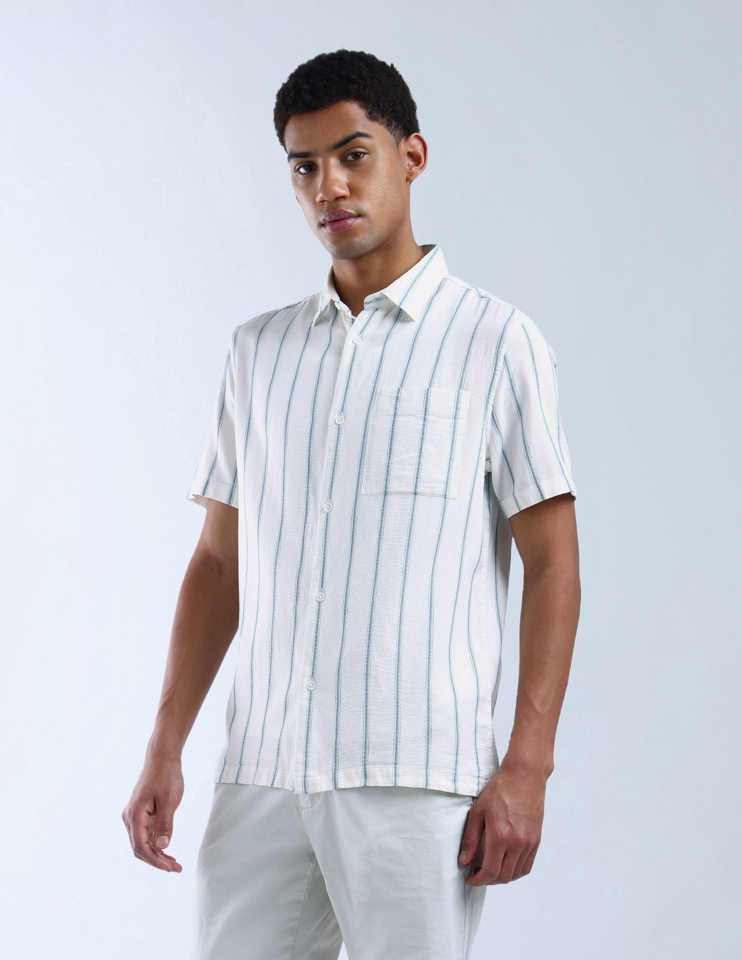 Flying Machine Regular Fit Vertical Striped Digitopia Shirt