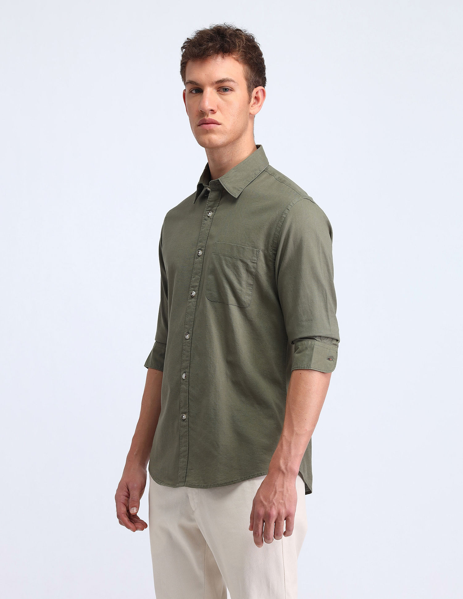 Flying Machine Slim Fit Solid Cotton Shirt