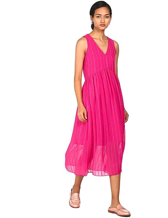 Buy Tommy Hilfiger Women Pink Striped A-line Dress