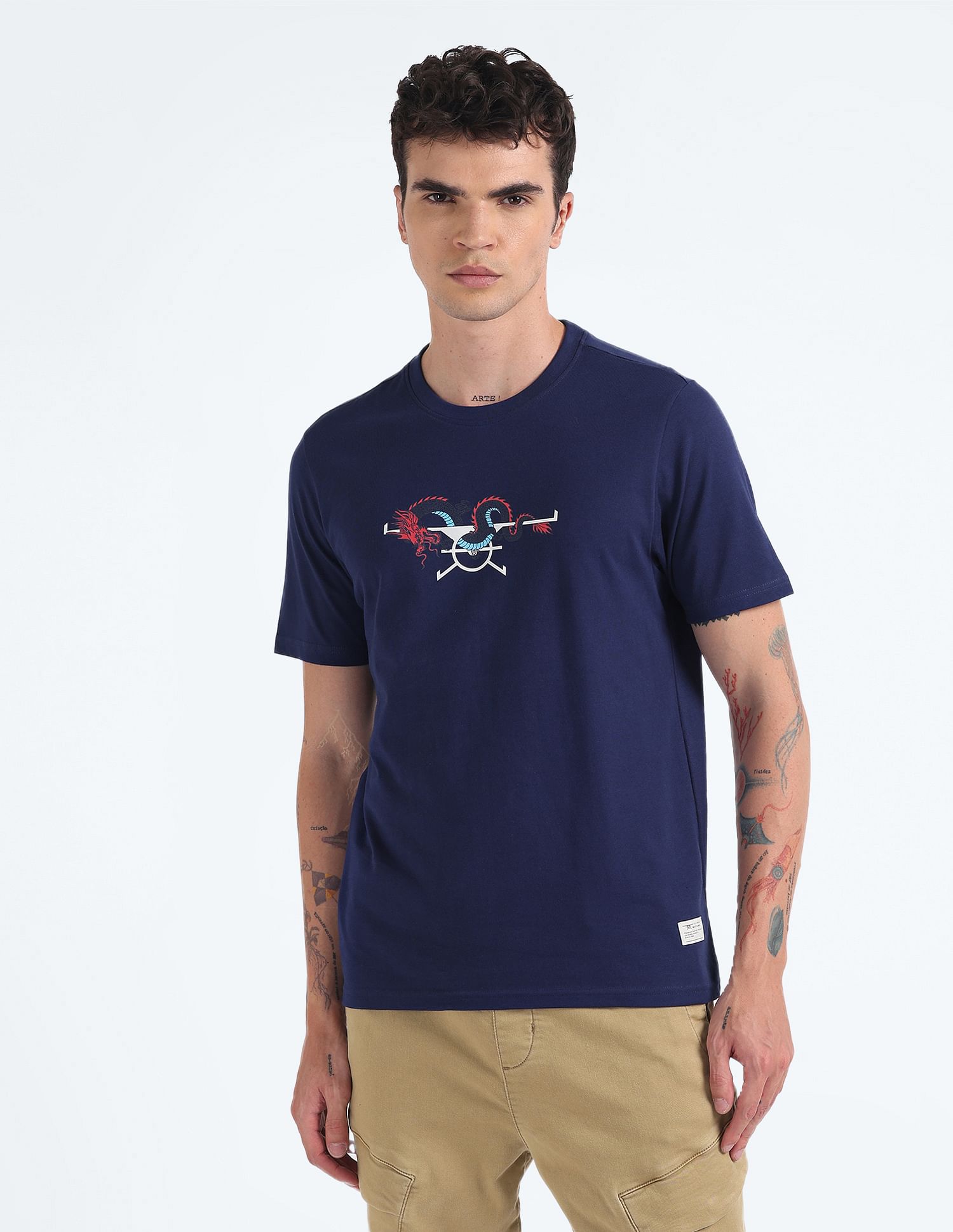 Flying Machine Dragon Logo Cotton T-Shirt