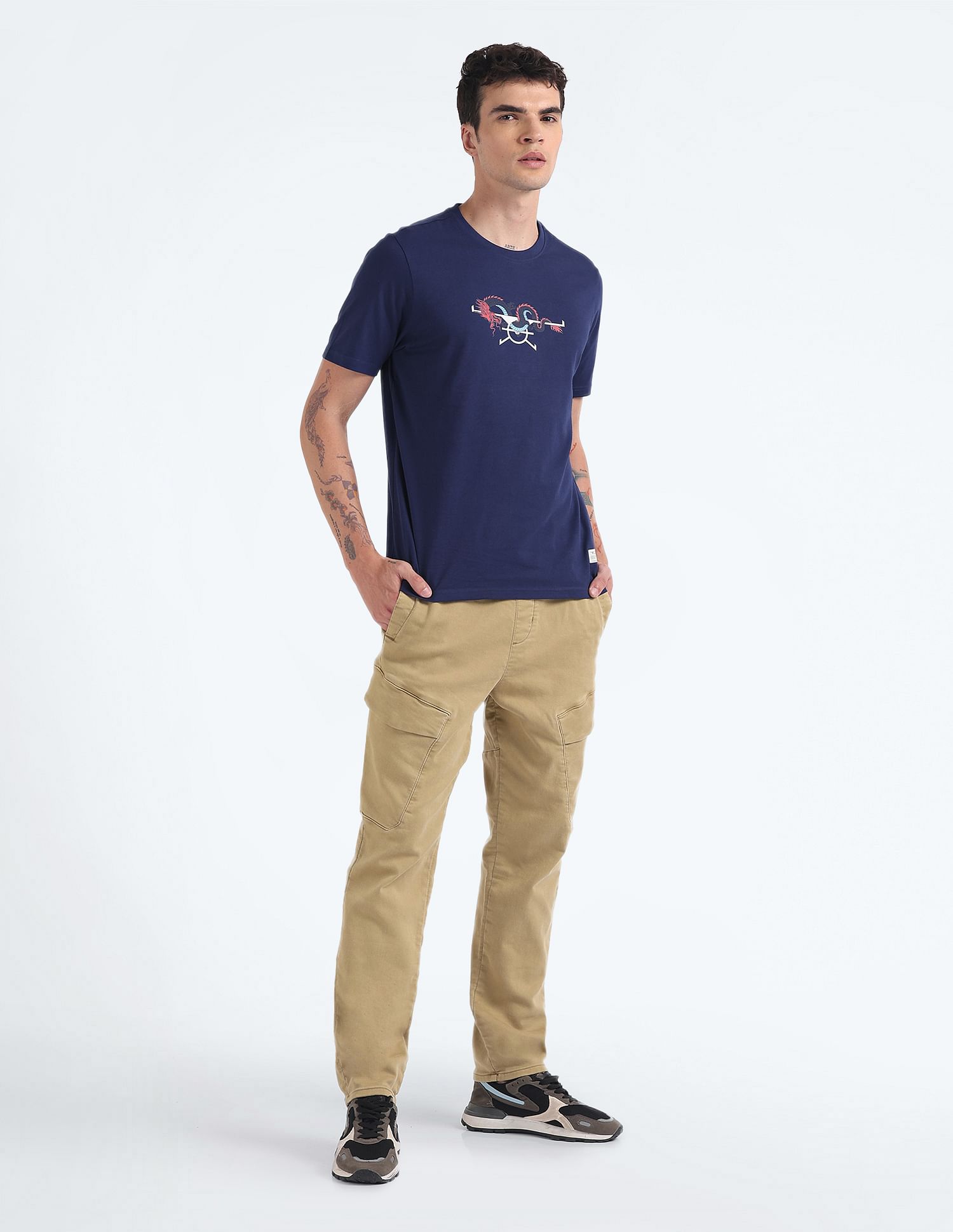Flying Machine Dragon Logo Cotton T-Shirt
