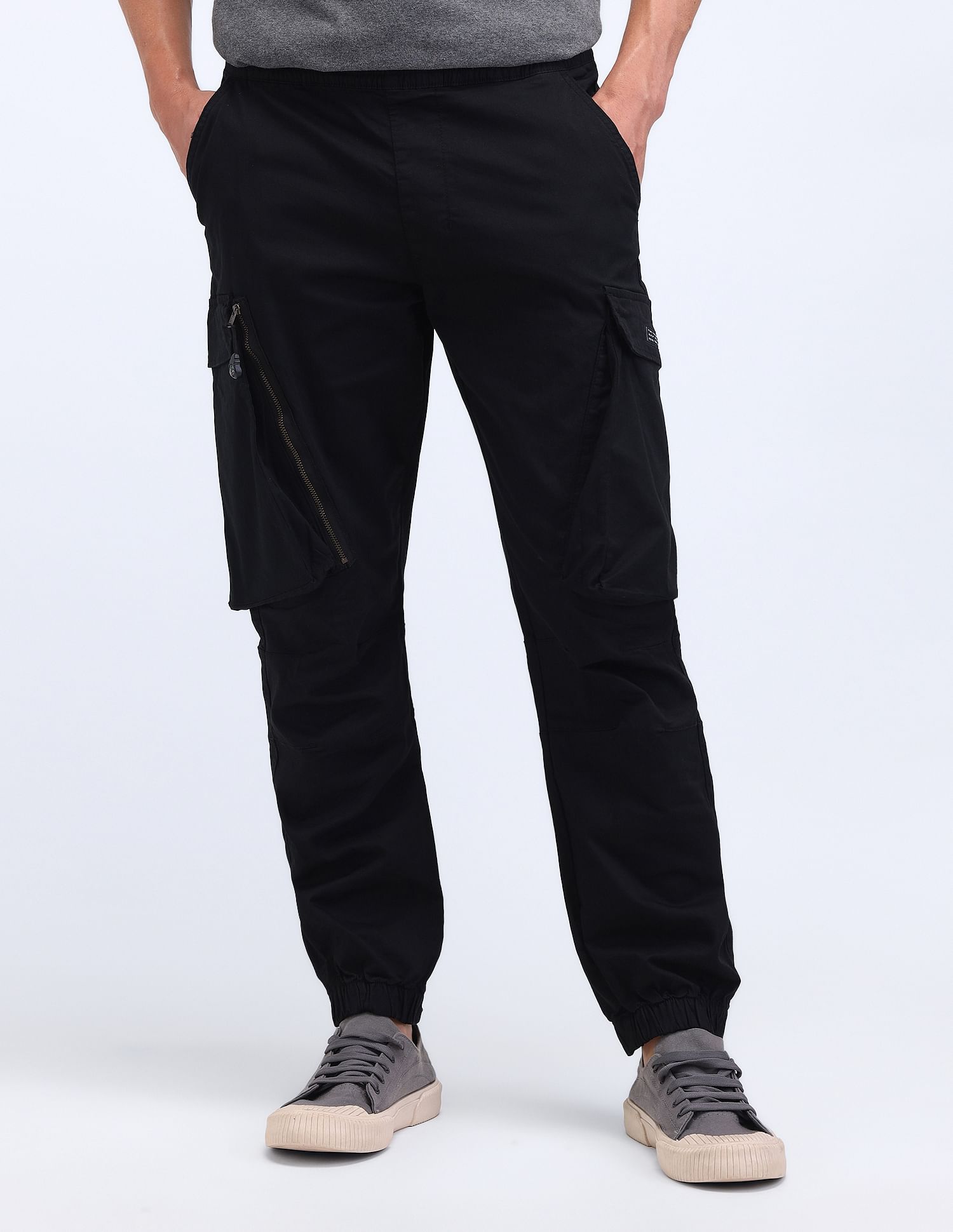 Flying Machine Jogger Fit Solid Cargo Trousers