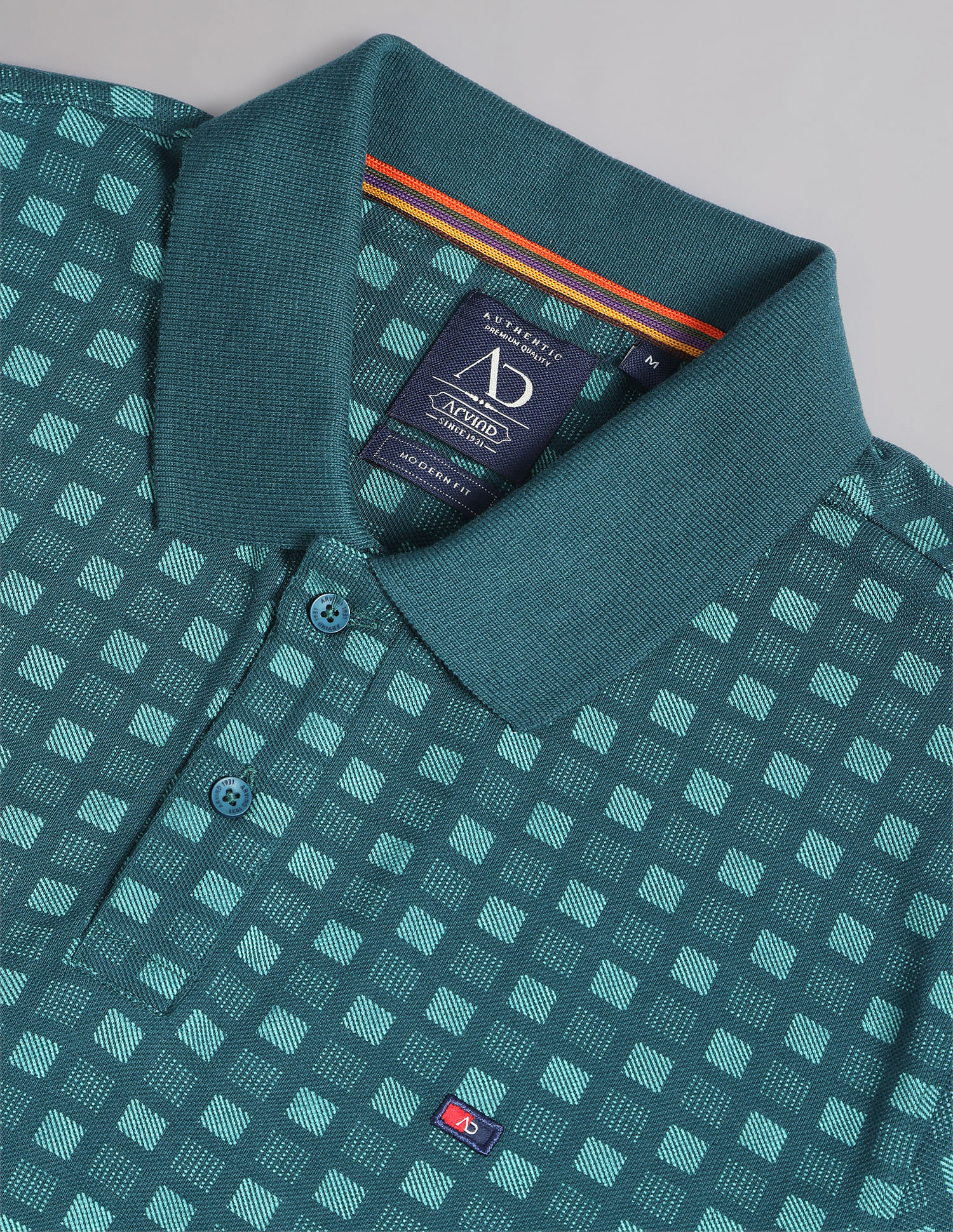 AD by Arvind Geometric Print Cotton Polo Shirt