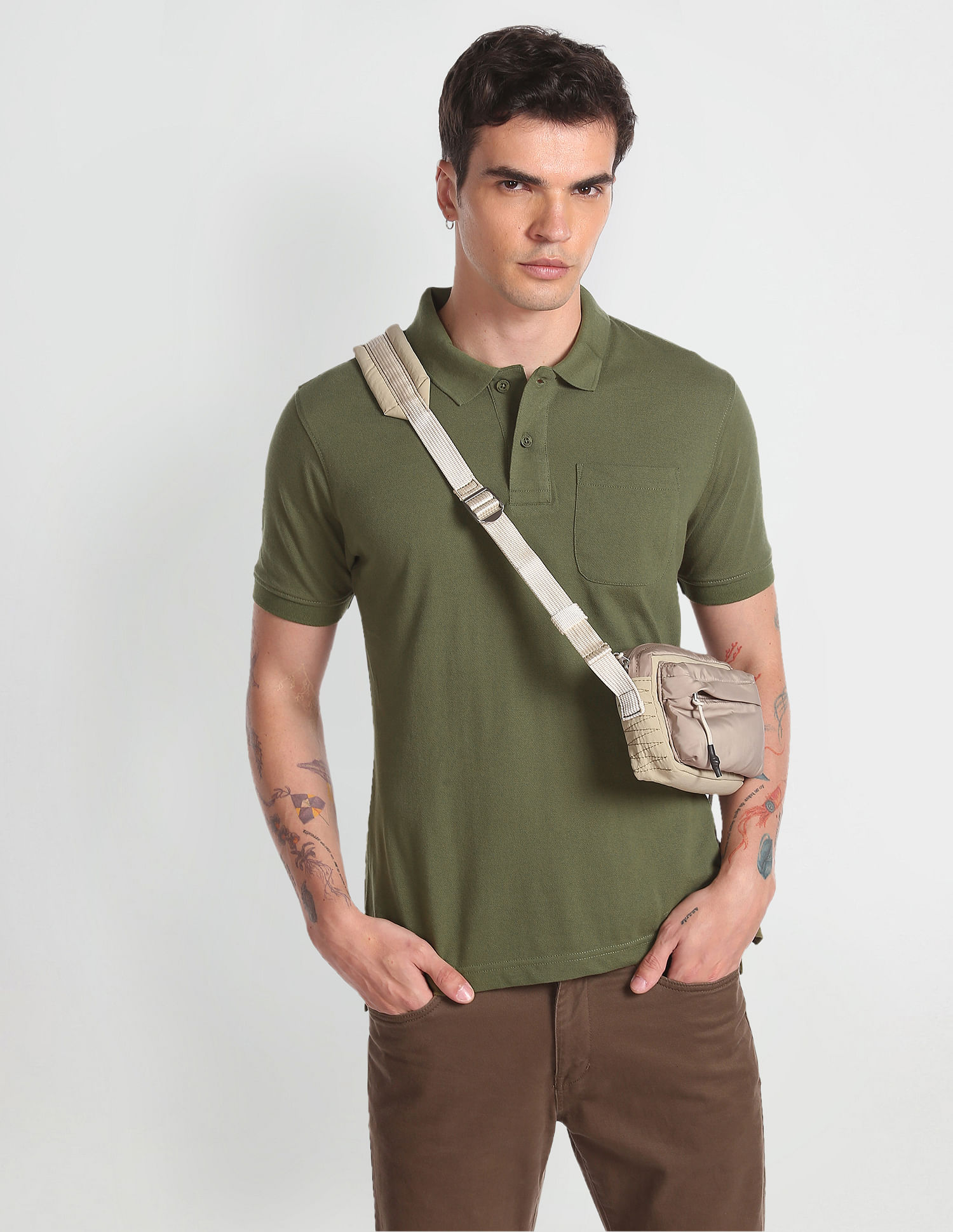 Flying Machine Solid Chest Pocket Polo Shirt