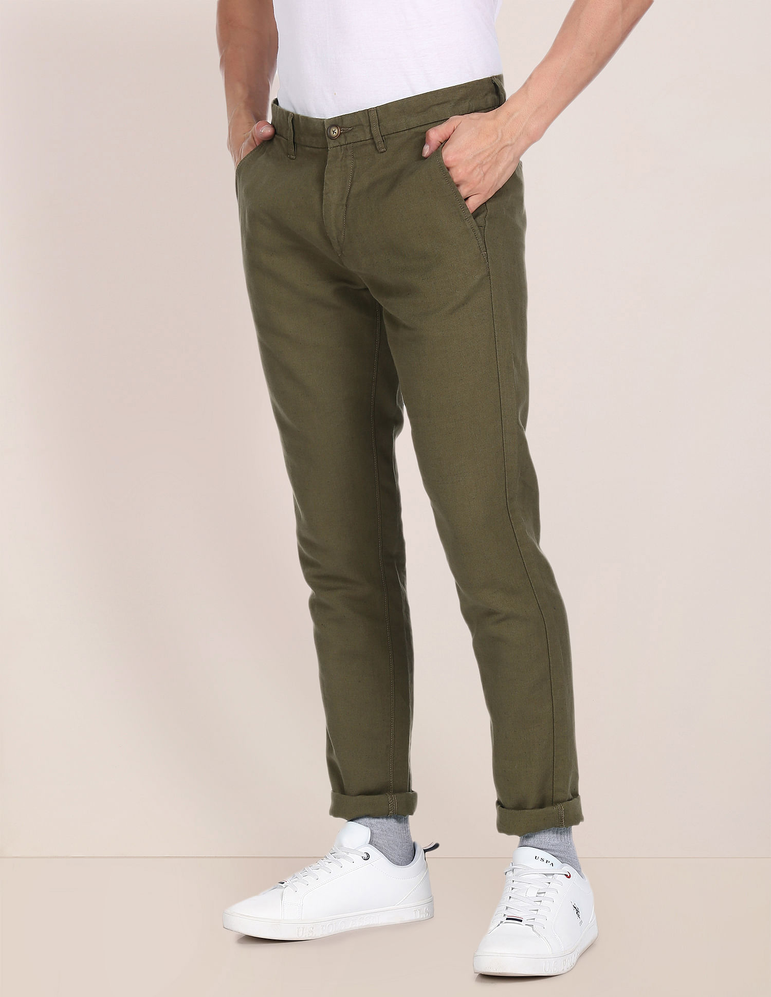 Buy U.S. Polo Assn. Solid Cotton Lycra Trousers - NNNOW.com