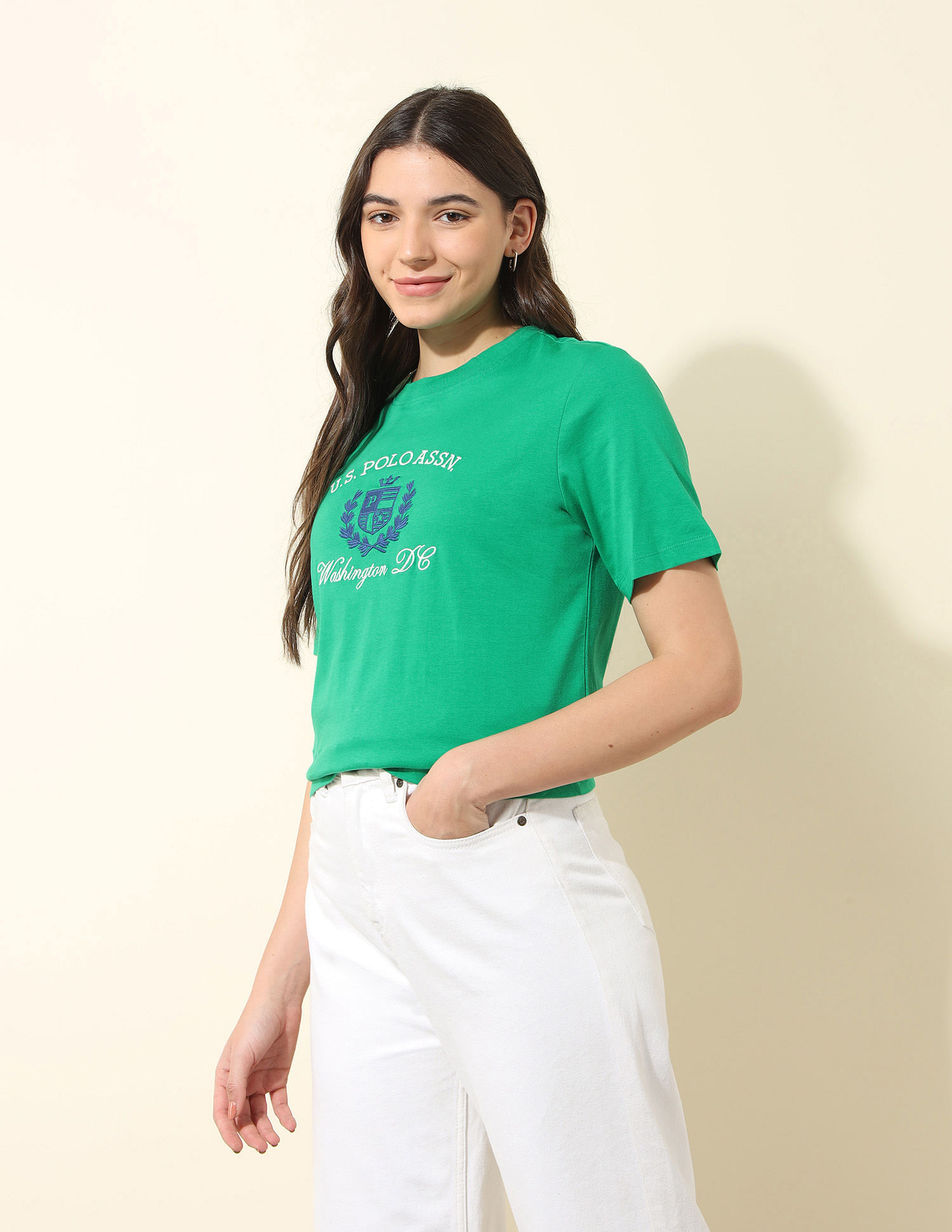 U.S. Polo Assn. Women Boxy Fit Brand Printed T-Shirt