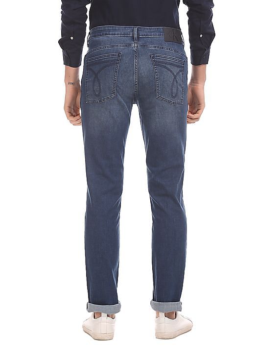 Calvin Klein Men Dark Blue Slim Fit Stone Wash 37.5 Jeans