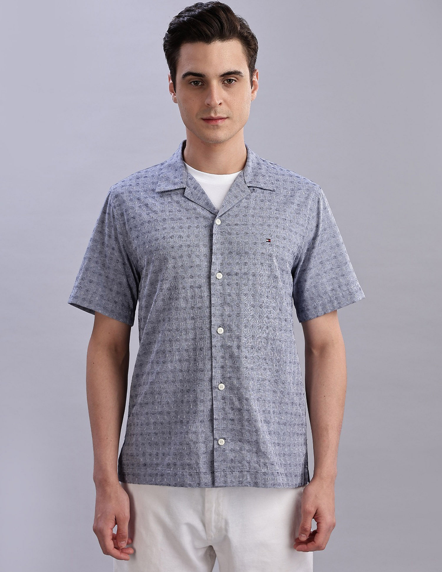Tommy Hilfiger Textured Regular Fit Plain Woven Shirt