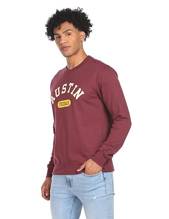 Aeropostale Men Burgundy Round Neck Graphic Print Sweatshirt