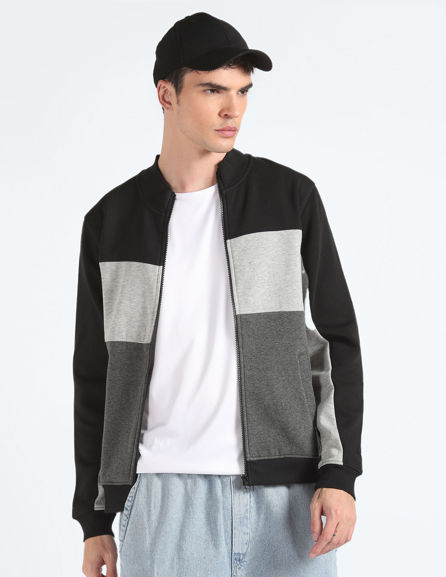 Flying Machine Heathered Panelled Sweatshirt
