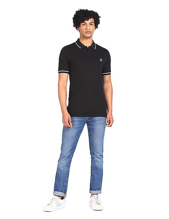Calvin Klein Men Black Slim Fit Tipped Polo Shirt