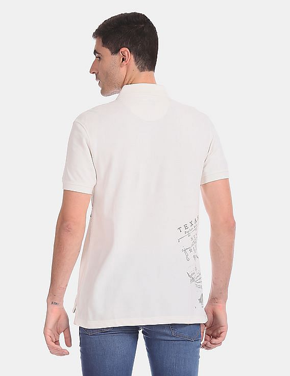 U.S. Polo Assn. Denim Co. White Printed Pique Polo Shirt