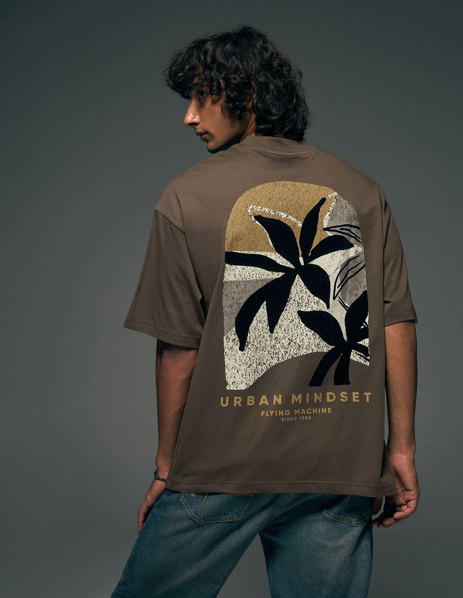 Flying Machine Street Vibe Tropical Back Printed Oversized T-shirt