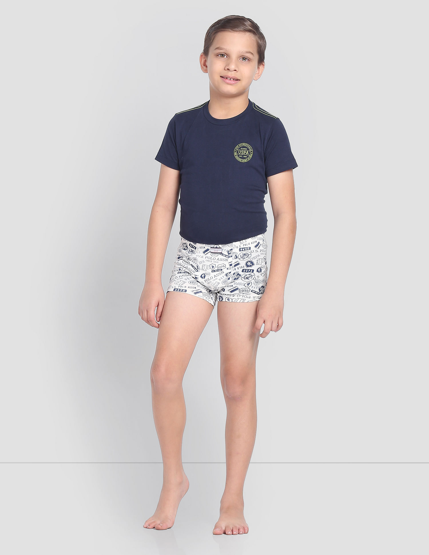 USPA Innerwear Boys Mid Rise Cotton Spandex OKT01 Trunks - Pack Of 2