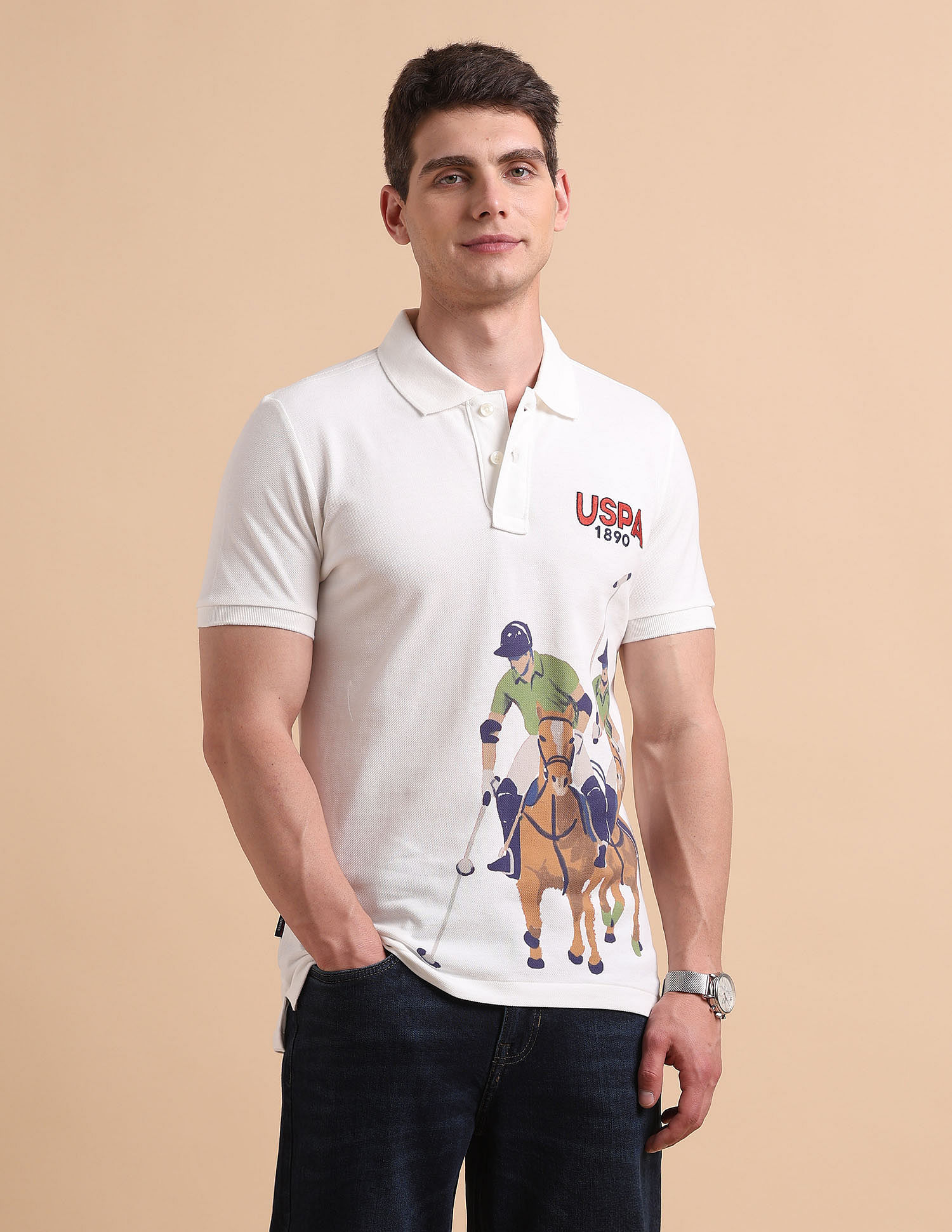 U.S. Polo Assn. Denim Co. Brand Printed Pure Cotton Polo Shirt