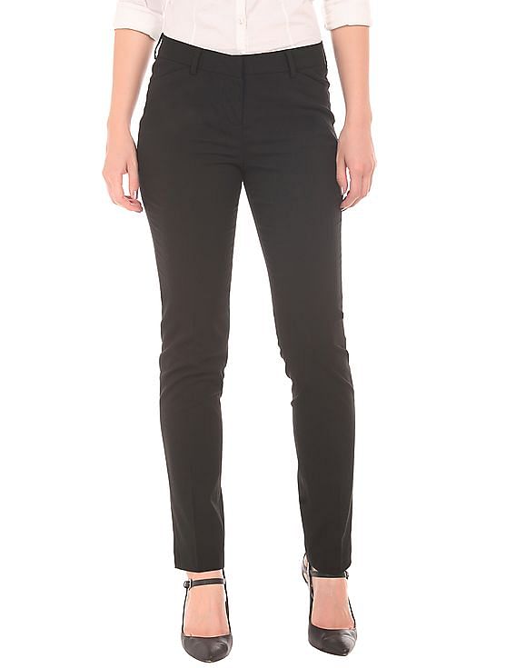 Buy Allen Solly Black Regular Fit Flat Front Trousers for Womens Online   Tata CLiQ