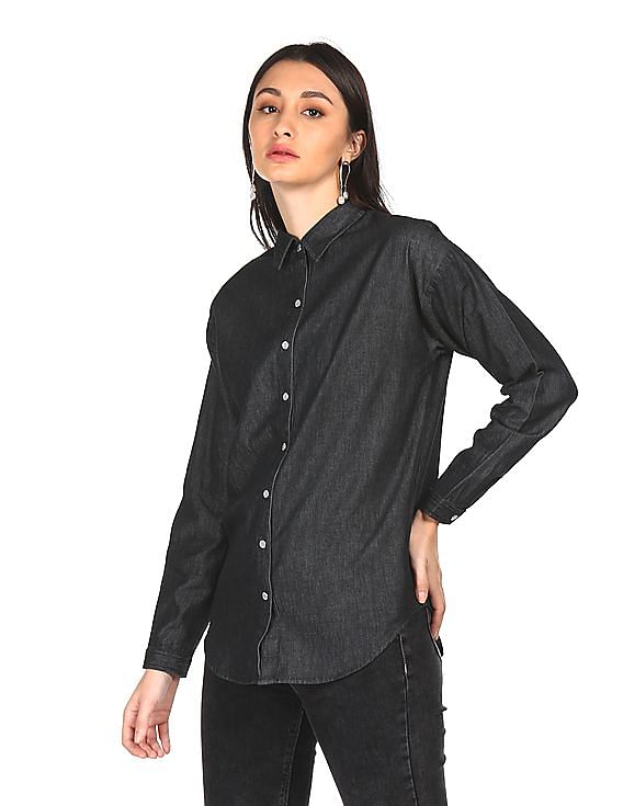 womens black chambray shirt