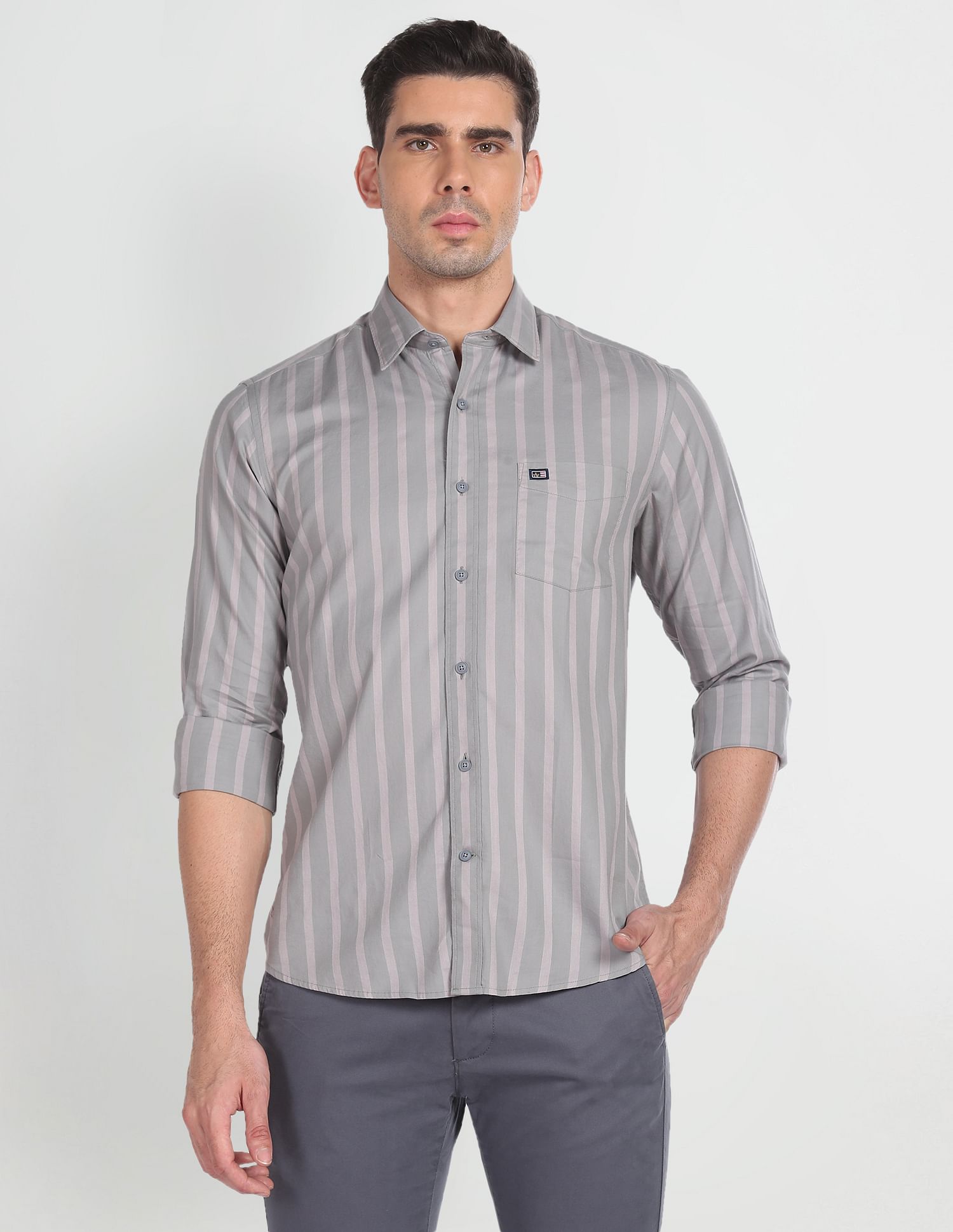 Arrow Sports Vertical Stripe Manhattan Slim Fit Shirt