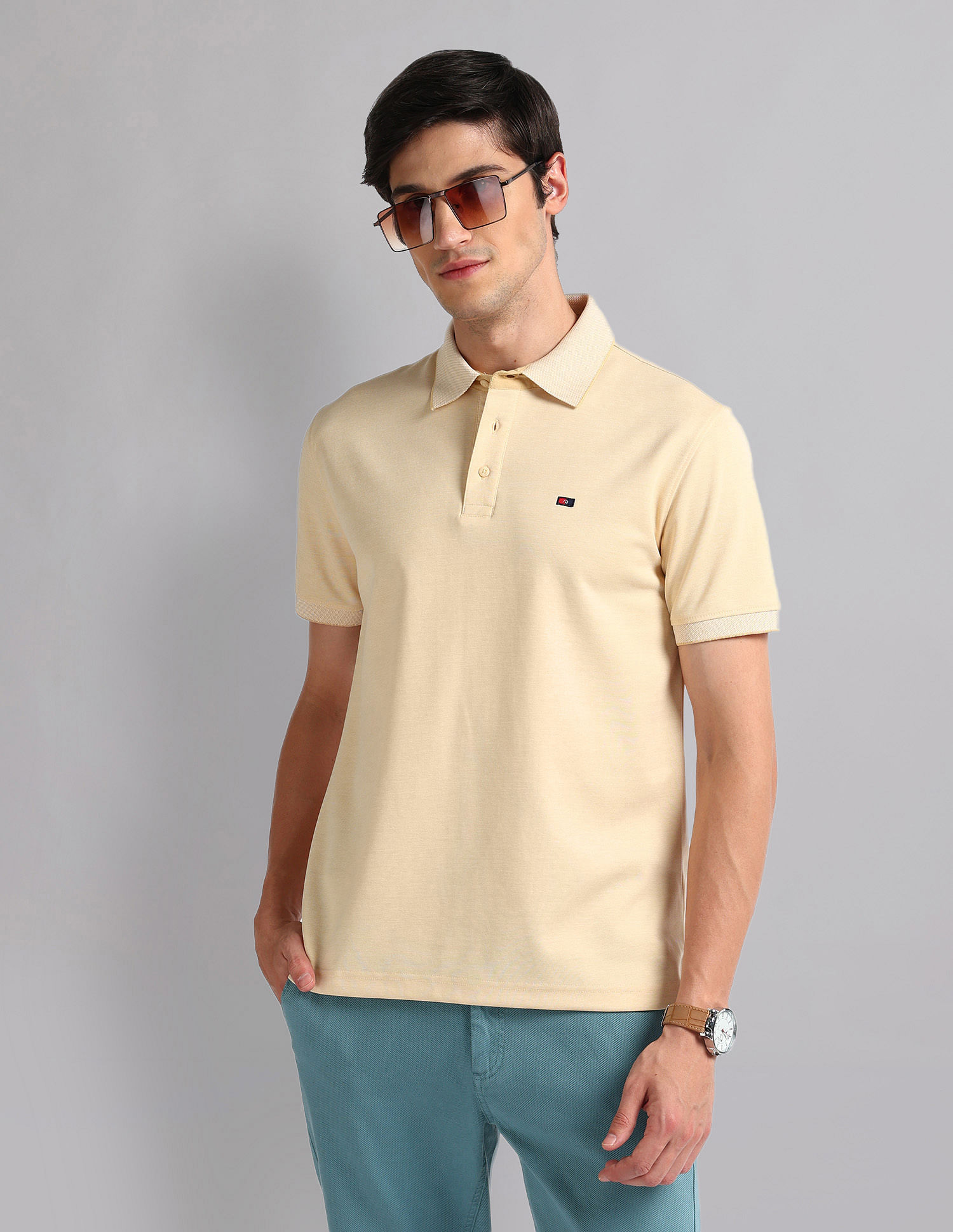 AD by Arvind Heathered Slim Fit Polo Shirt