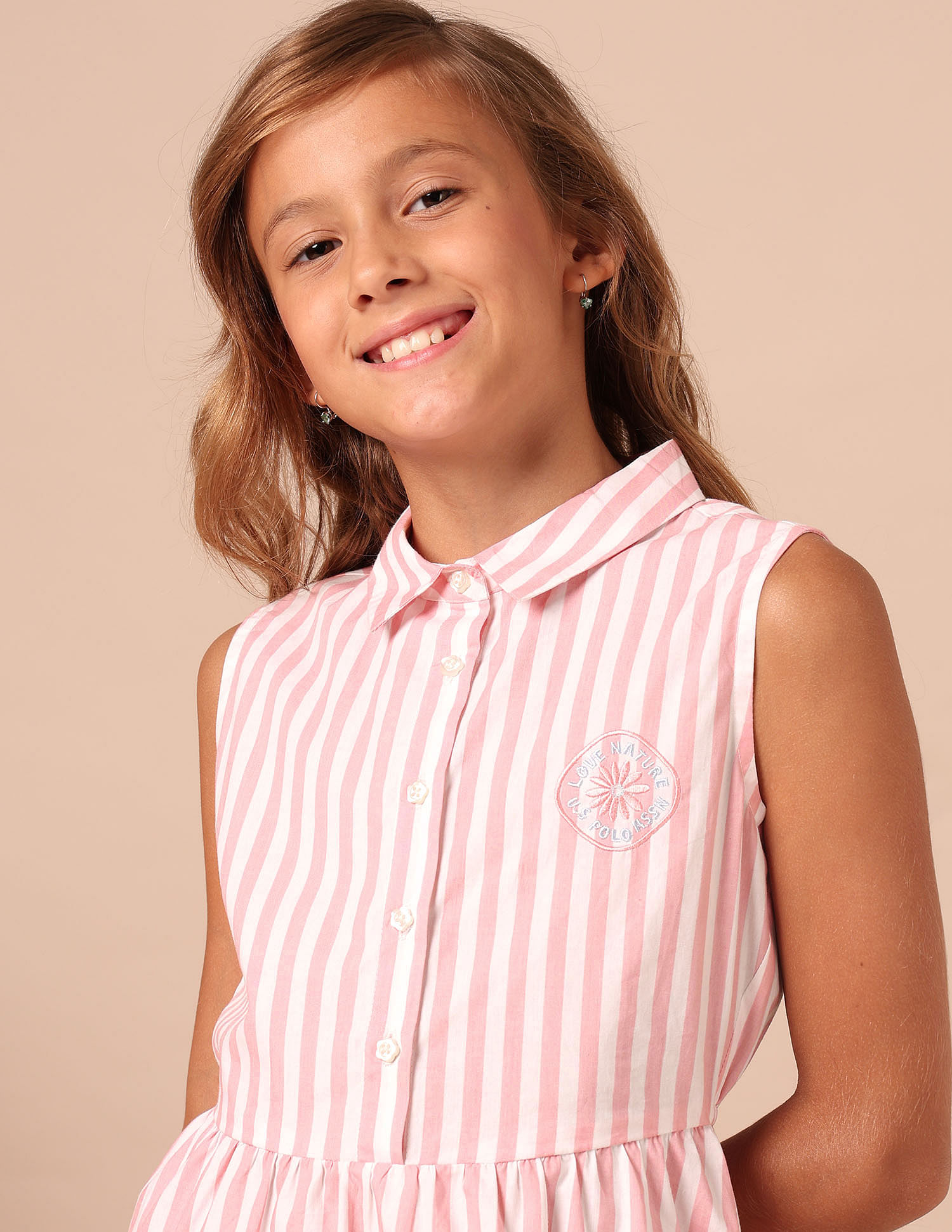 U.S. Polo Assn. Kids Girls Vertical Striped Fit And Flare Dress
