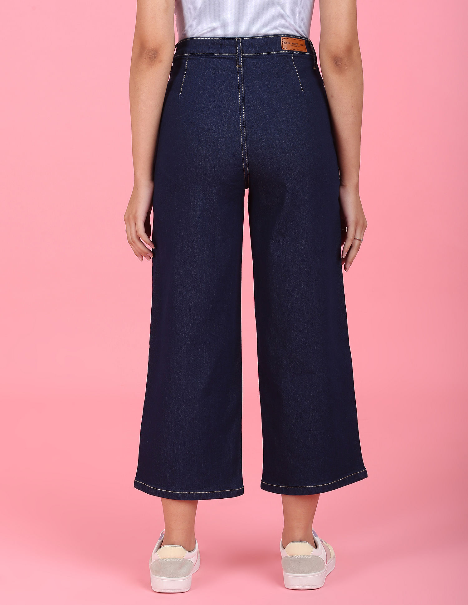 Flying Machine Women High Rise Wide Leg Cropped Jeans