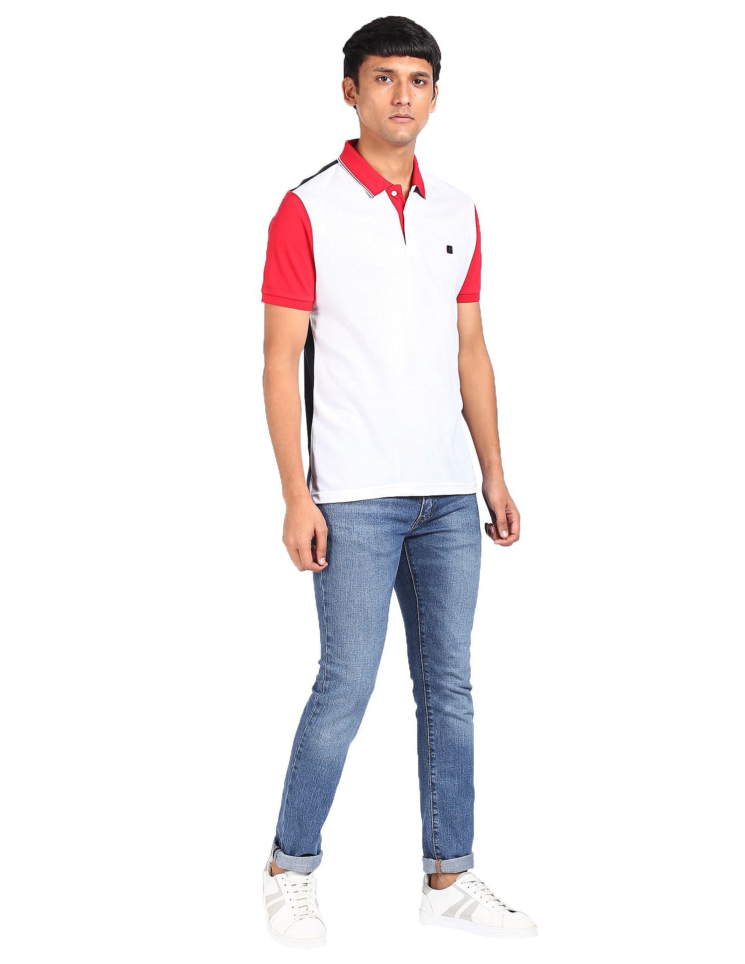 AD by Arvind Cotton Colour Block Polo Shirt
