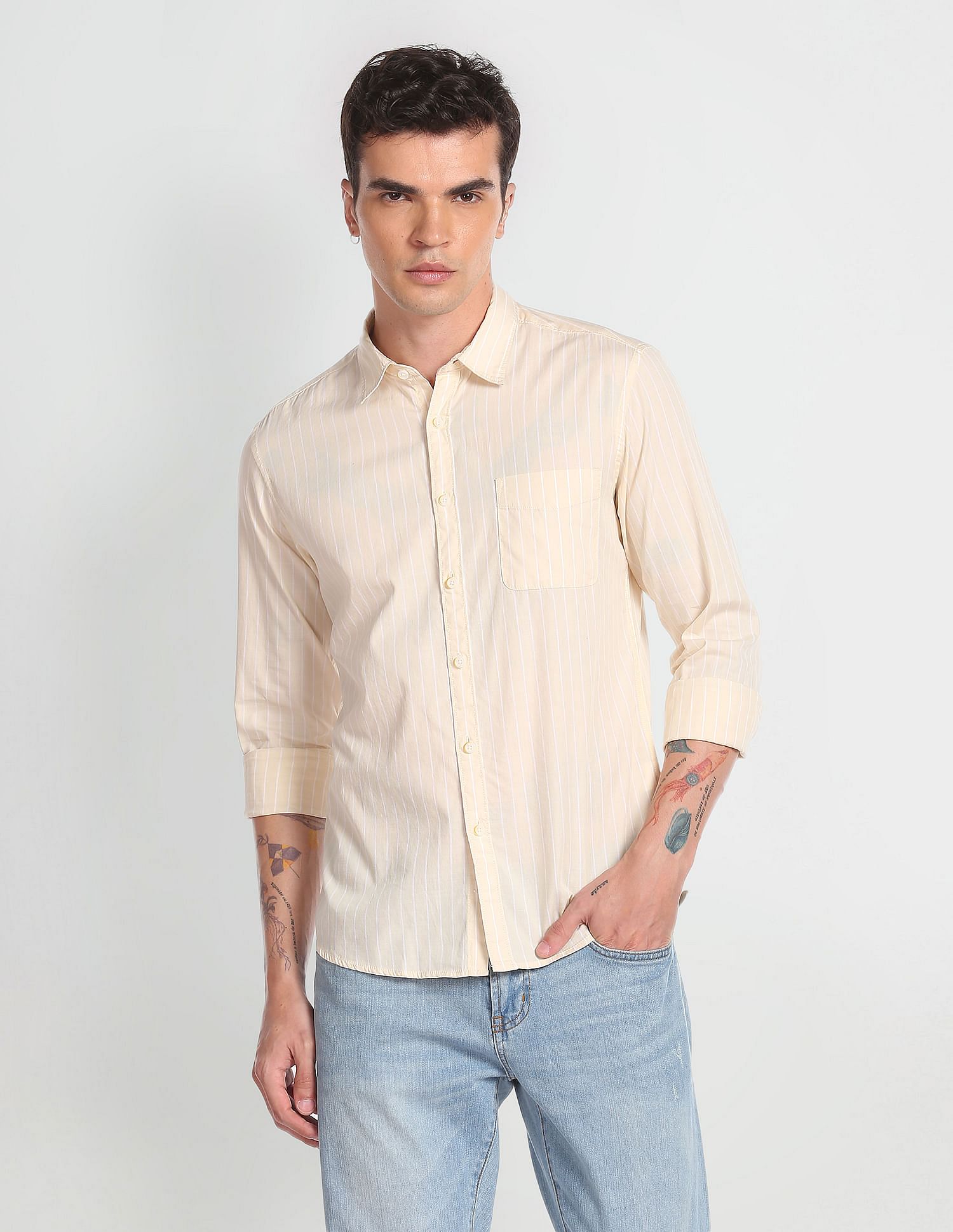 Flying Machine Vertical Stripe Slim Fit Shirt