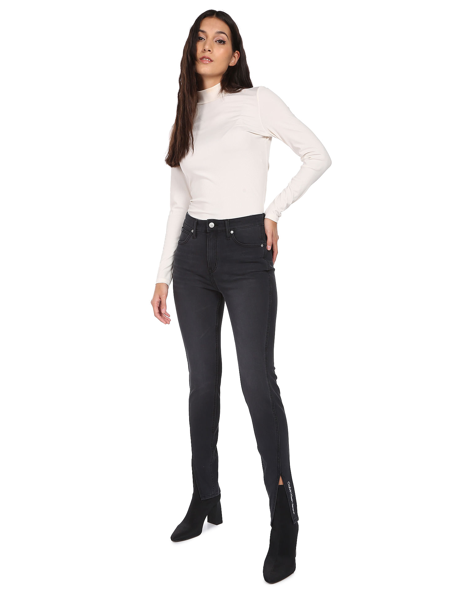 Calvin Klein Women Black Mid Rise Skinny Fit Jeans