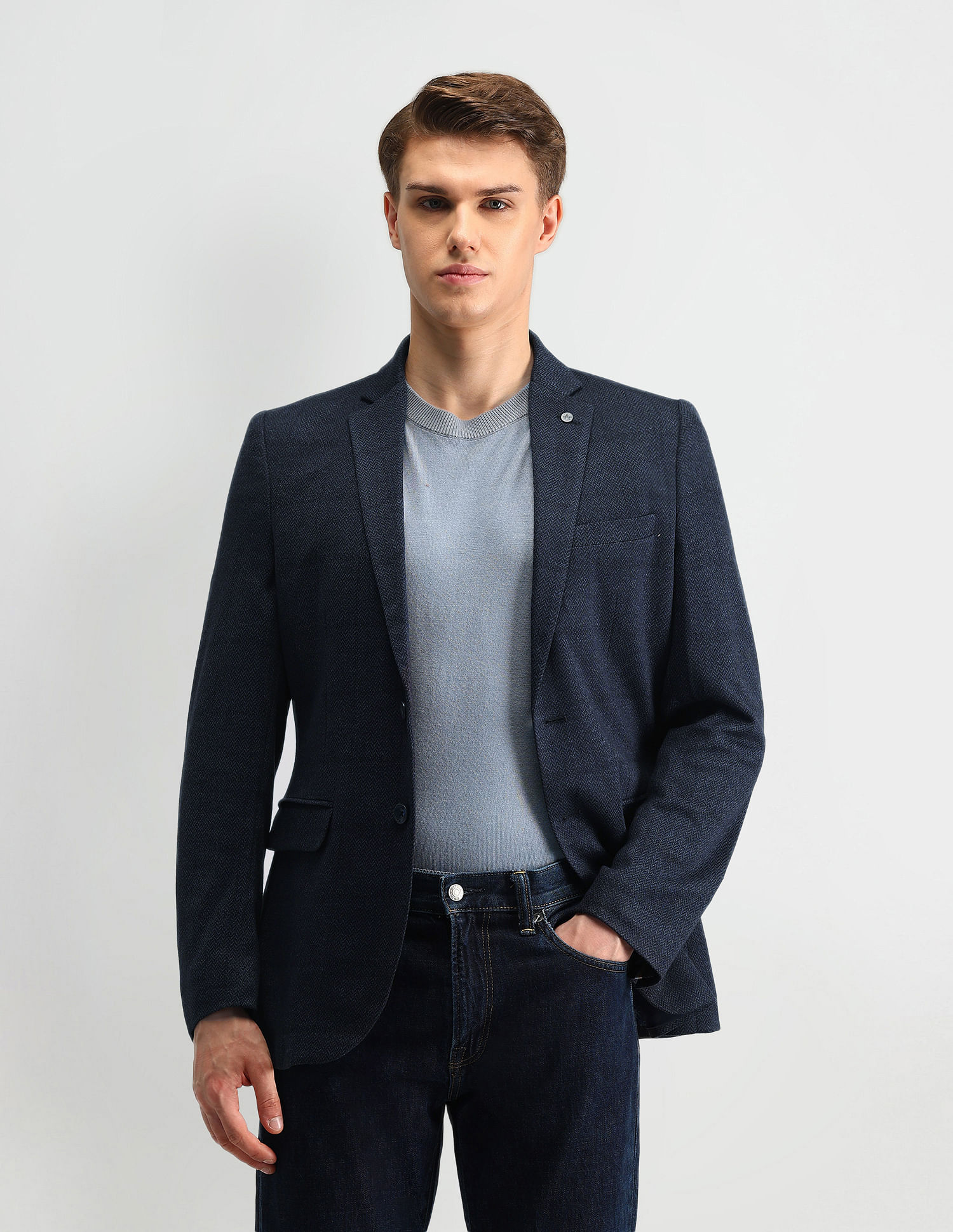 Arrow Zero Calorie Slim Fit Herringbone Blazer