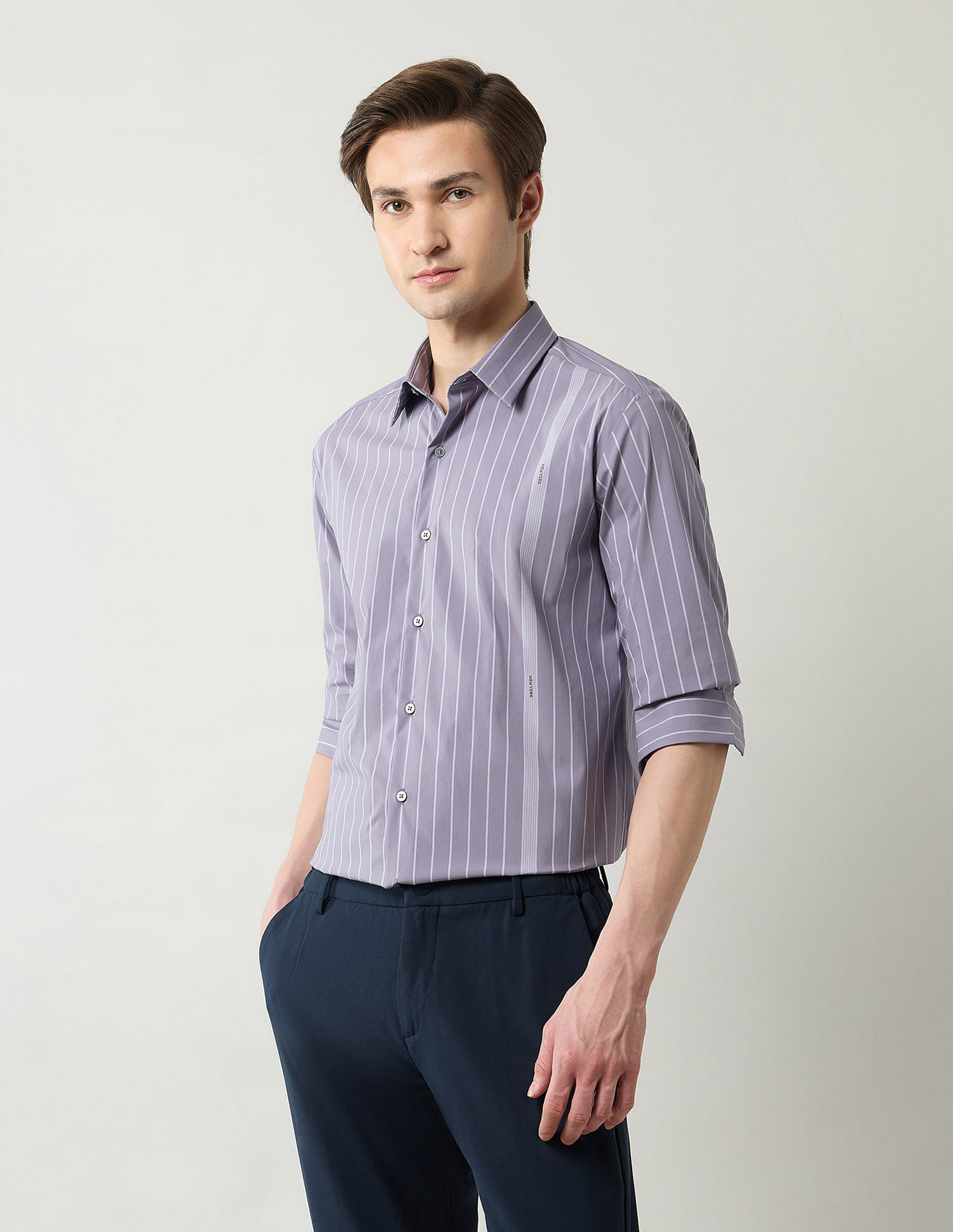Arrow Newyork Pinstriped Slim Fit Shirt