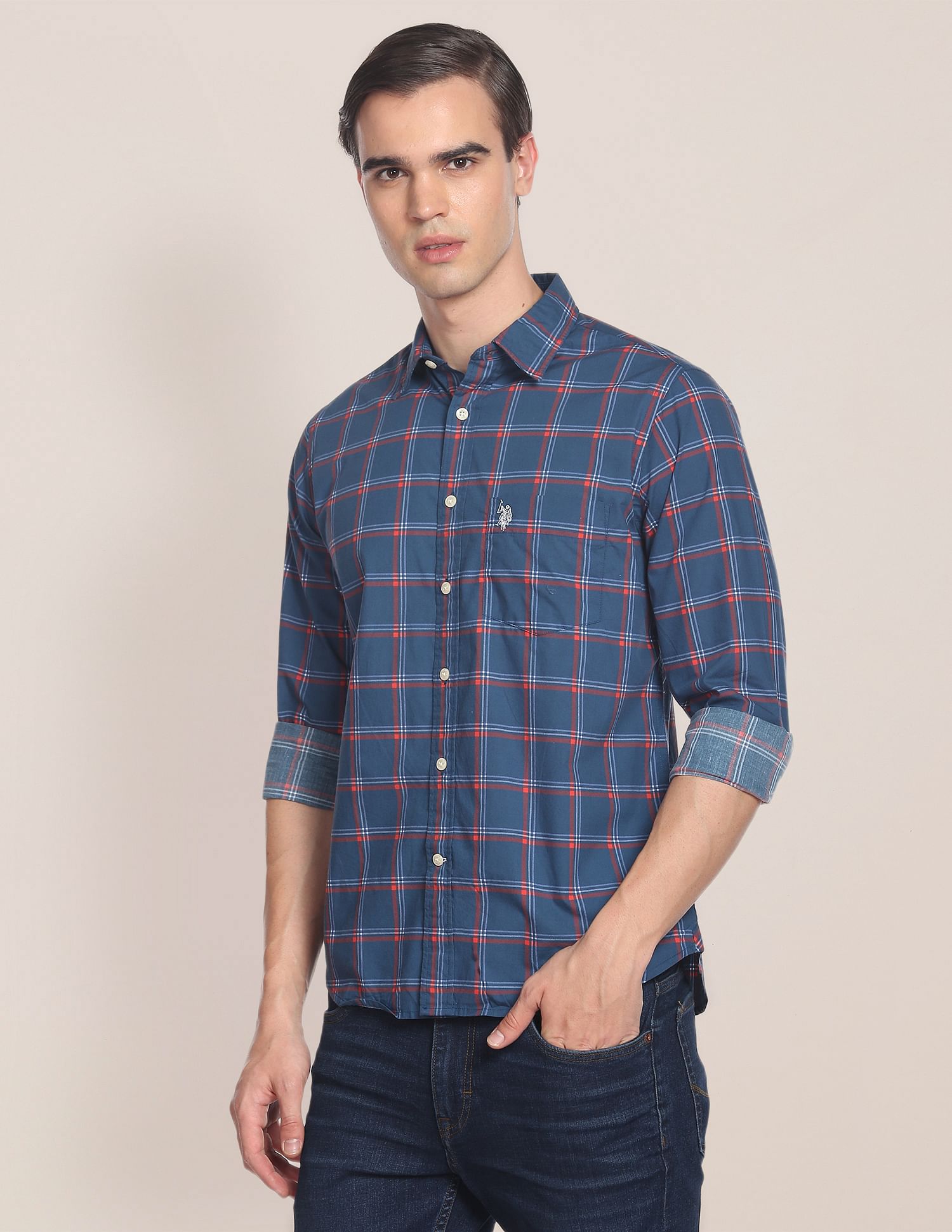 U.S. Polo Assn. Spread Collar Checked Casual Shirt