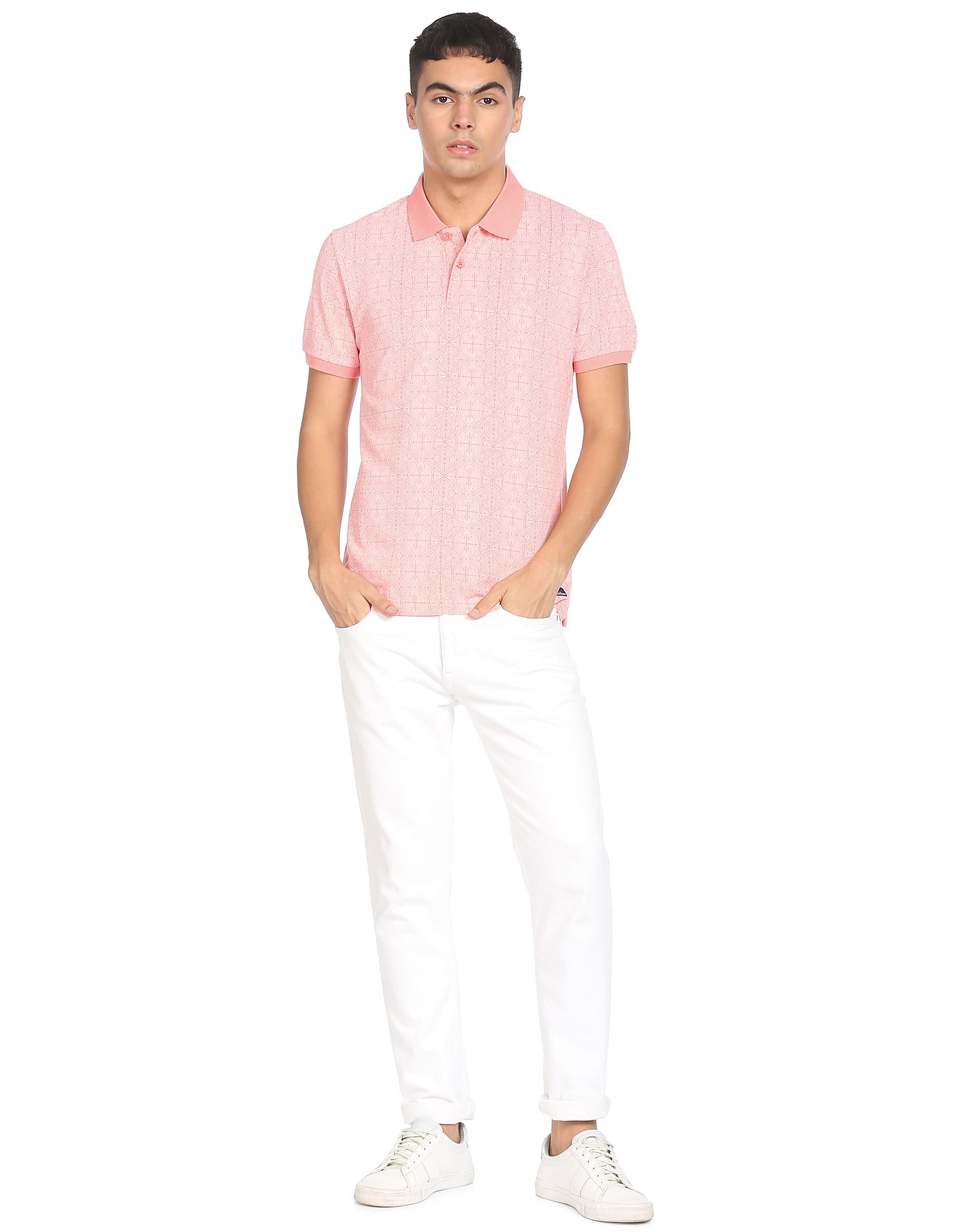 Flying Machine All Over Geometric Print Cotton Polo Shirt
