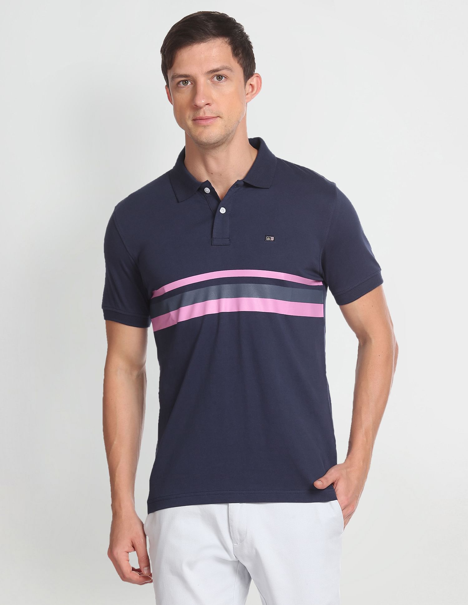 Arrow Sports Horizontal Stripe Cotton Polo Shirt